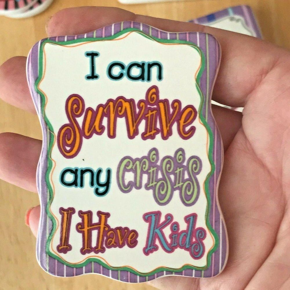 Can Survive Crisis I have Kids Magnet Ceramic Christmas Birthday Vintage New